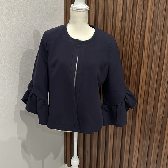 NWT 🏷️ Banana Republic Women’s 3/4 Ruffle Sleeve Navy Blue Blazer size 12 - Picture 11 of 13